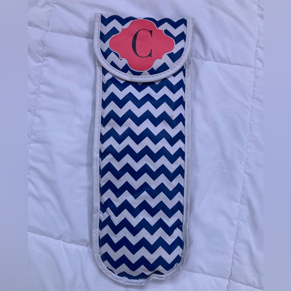 Navy & White Chevron Patterned (Initial C) Curling iron/Straightener Travel Bag